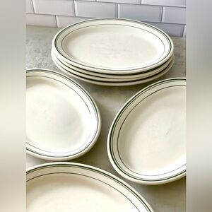 7 Vintage green stripe oval platters  ironstone restaurant ware